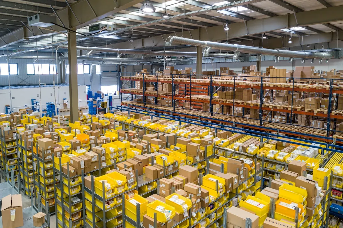 Organized logistics warehouse prepared for supply operations